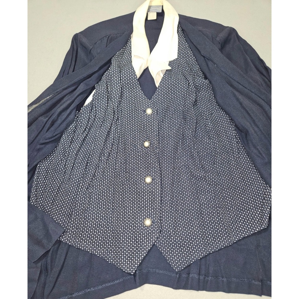 VTG DE Frantoria Pantsuit Set Navy Blue White Mock Vest Pants 3pc Lagenlook 18P - Picture 5 of 10
